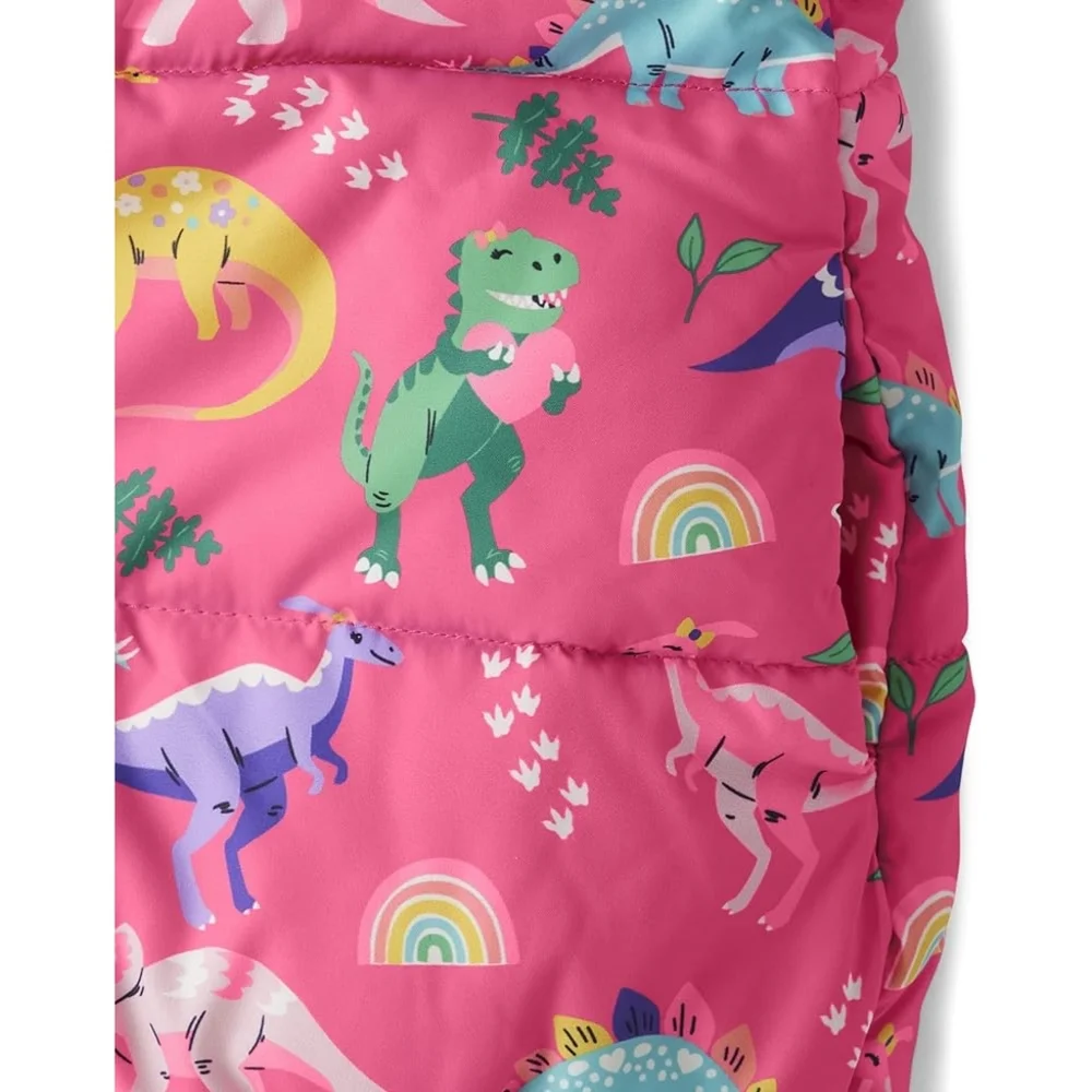 Girls Gymboree Pink Dinosaur Hooded Heavyweight Lined Puffer Jacket Size 10 NEW